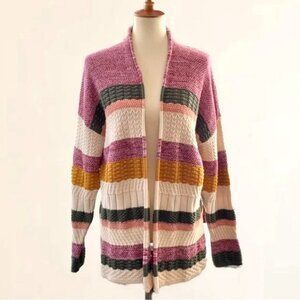 Soft  Surroundings 100% Cotton Multi-Knit Wide Striped Cardigan Size Med…